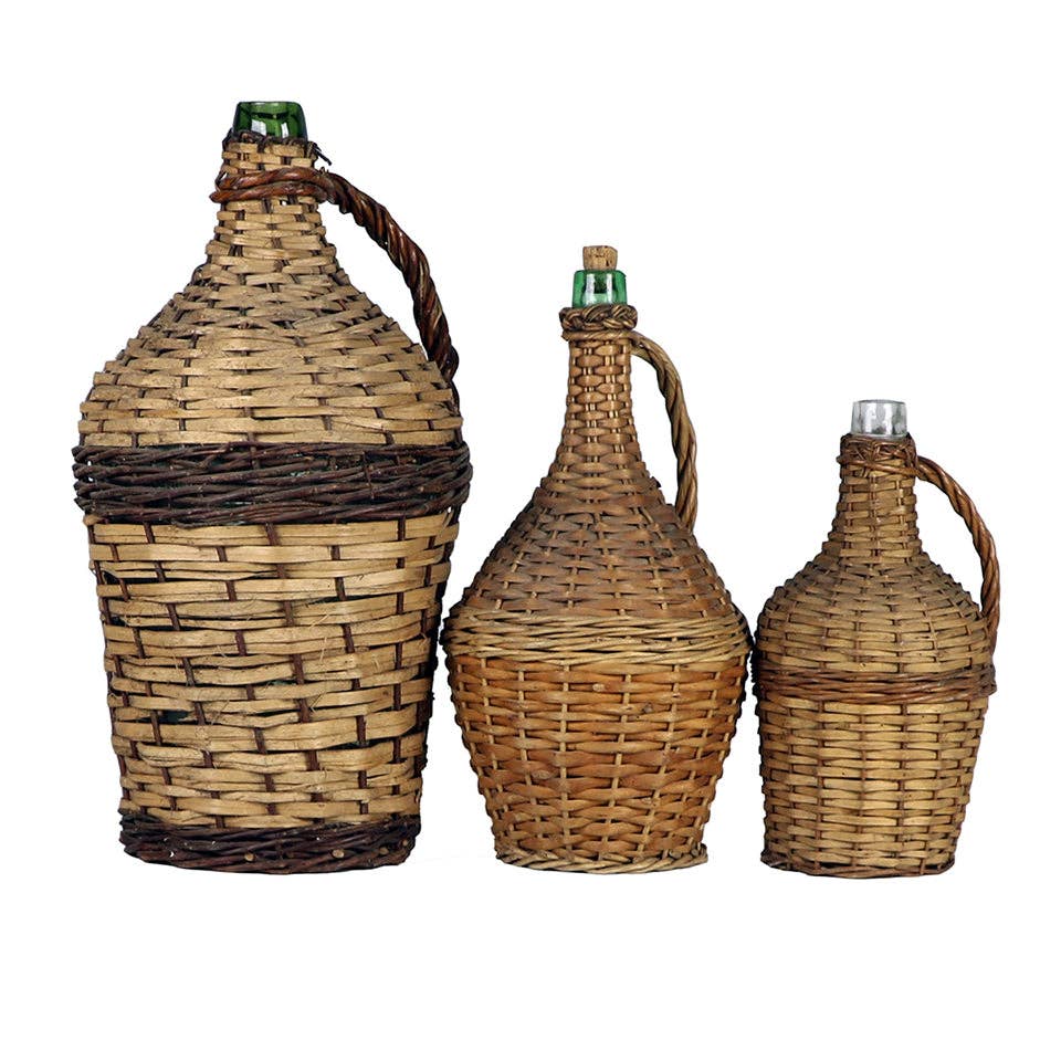 Wicker Covered Wine Bottle: Small