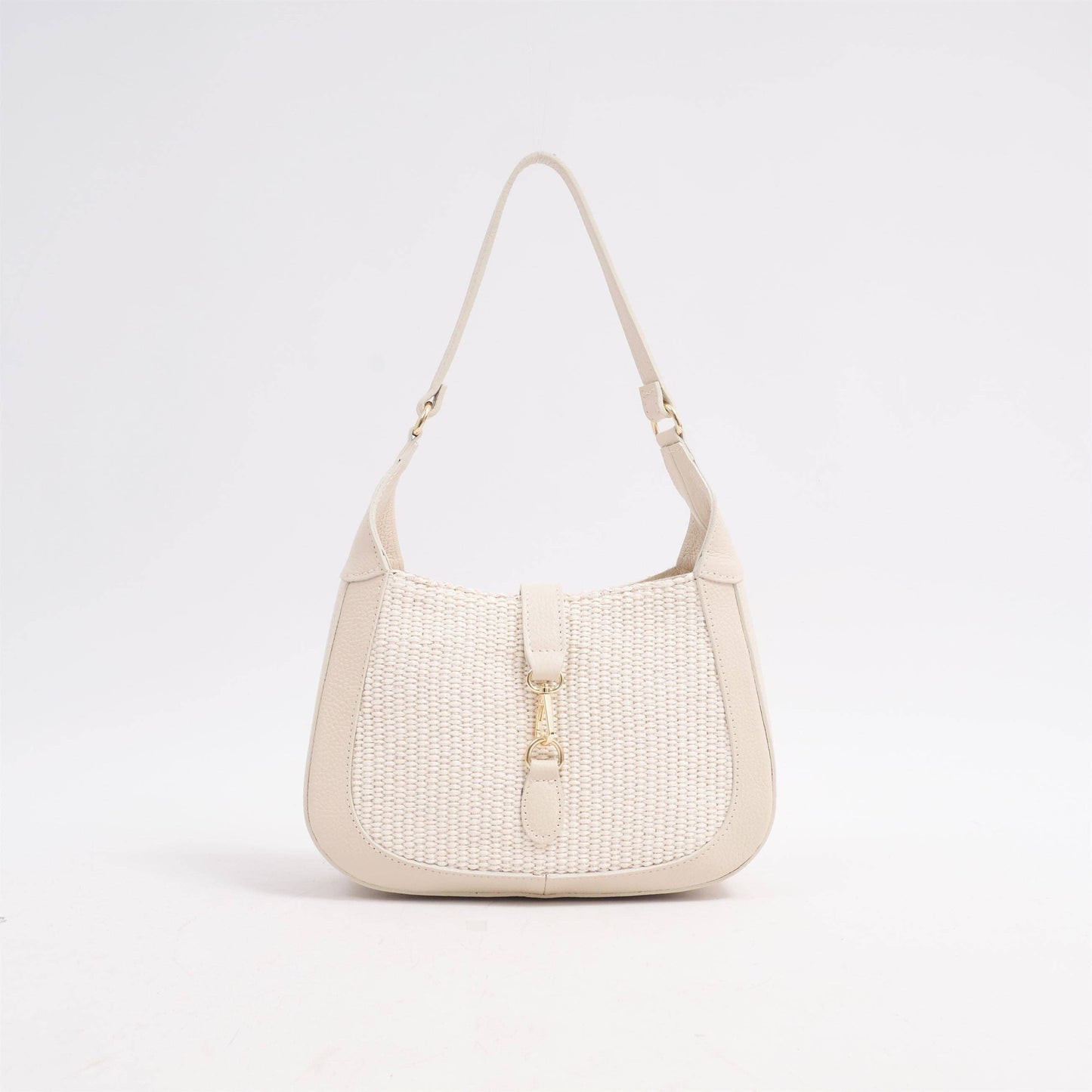 Rafia + Leather Handbag: Beige