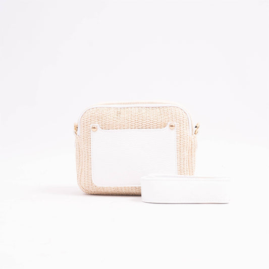 Rafia and Leather Bag: White