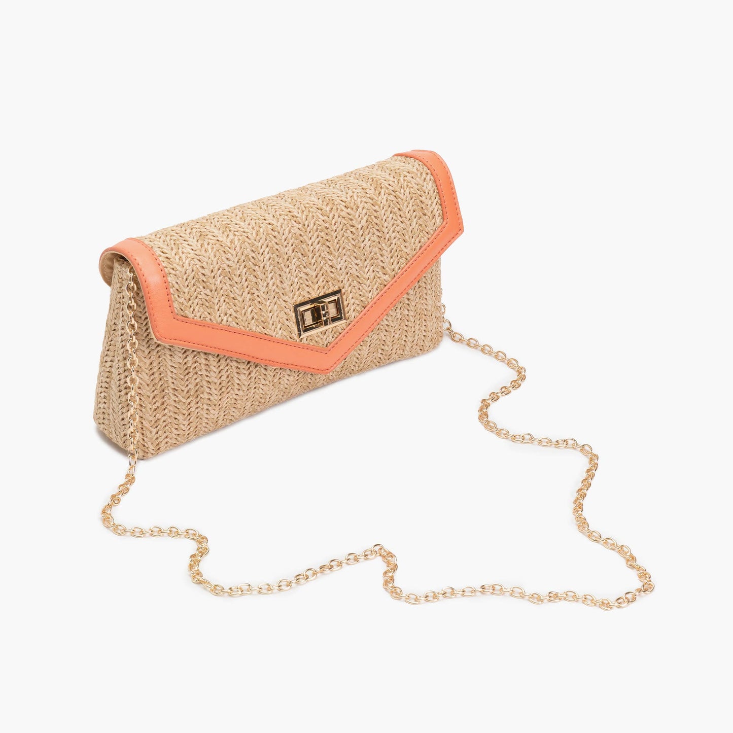 Delilah Turn-Lock Gold Chain Strap Crossbody: Coral