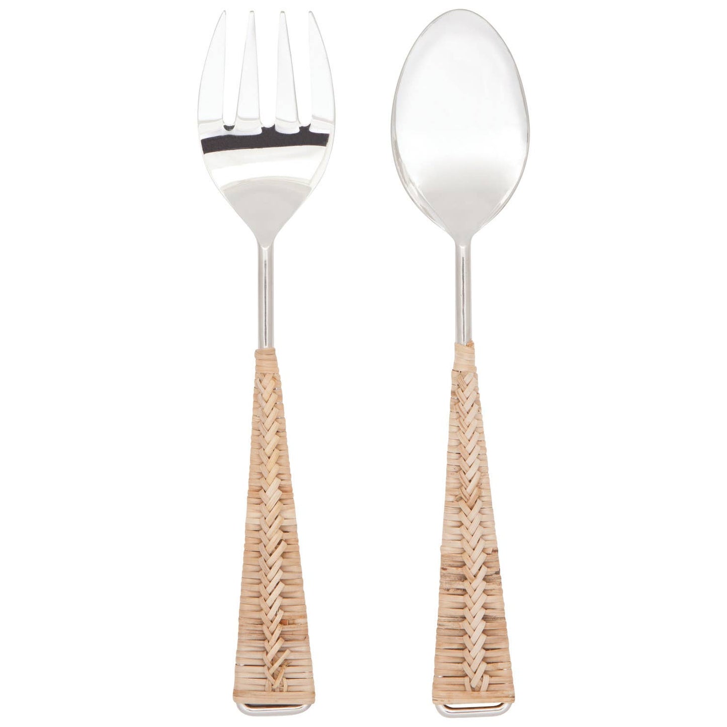 Glossy Steel Rattan Salad Servers Set of 2