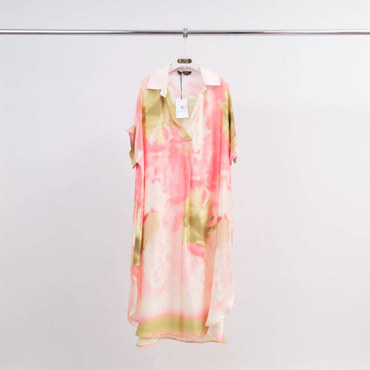 Tie Dye Printed Midi Dress: Pink