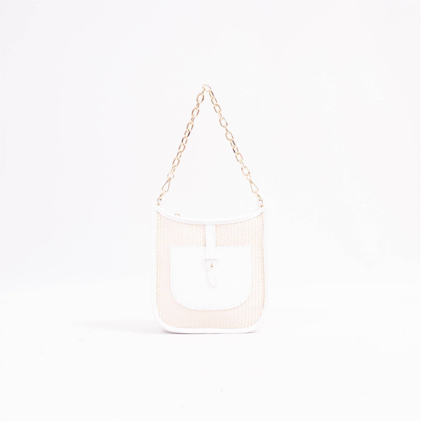 Leather and Raffia Handbag with Chain Handle: White