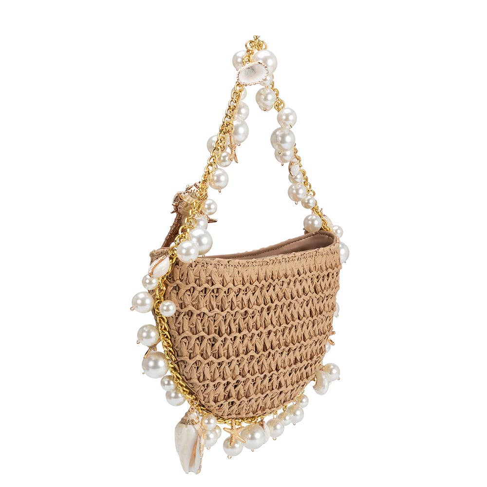 Isla Sand Small Shells Straw Top Handle Bag