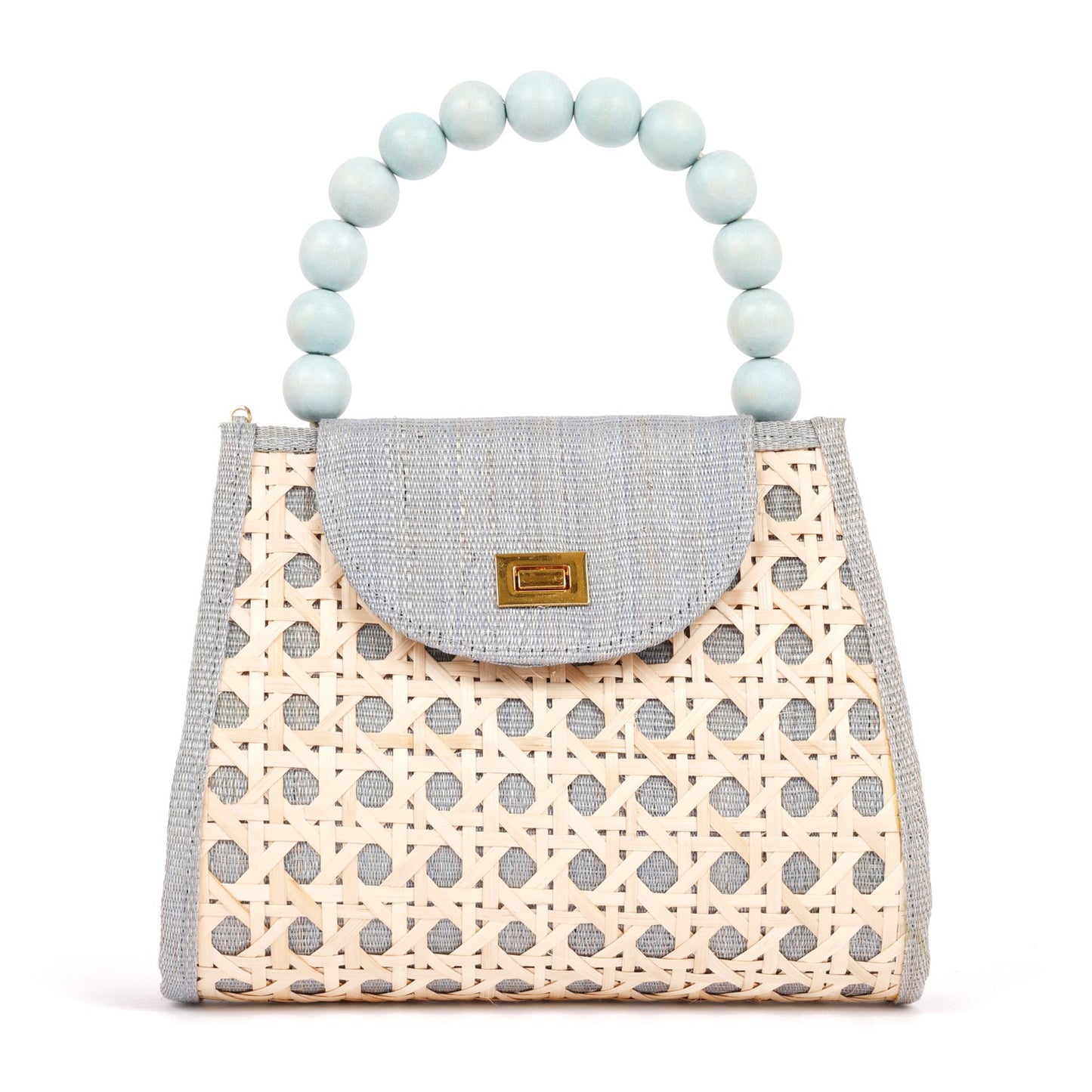 Resort | Light Blue Woven Rattan Small Statement Handbag