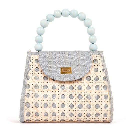 Resort | Light Blue Woven Rattan Small Statement Handbag