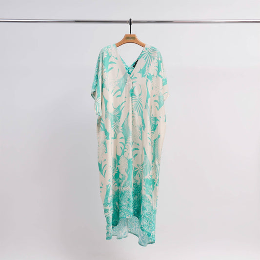 Printed V-neck Dress: Turquoise