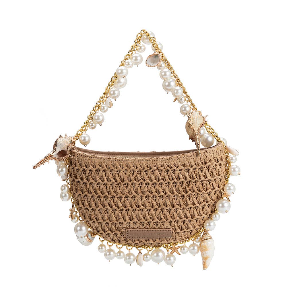 Isla Sand Small Shells Straw Top Handle Bag