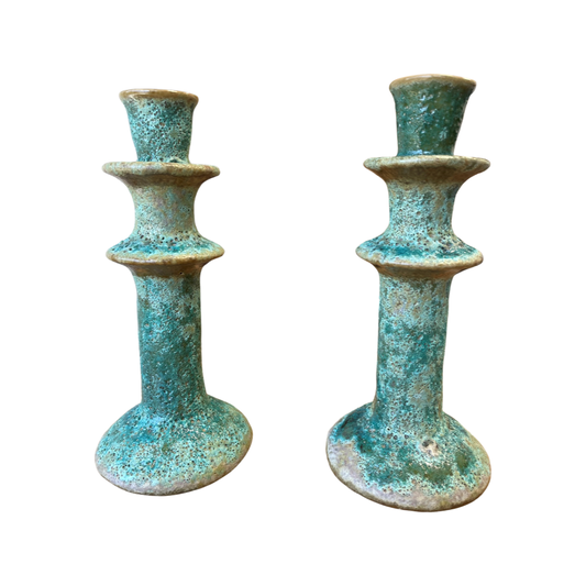 Turquoise Ceramic Candlesticks - Pair