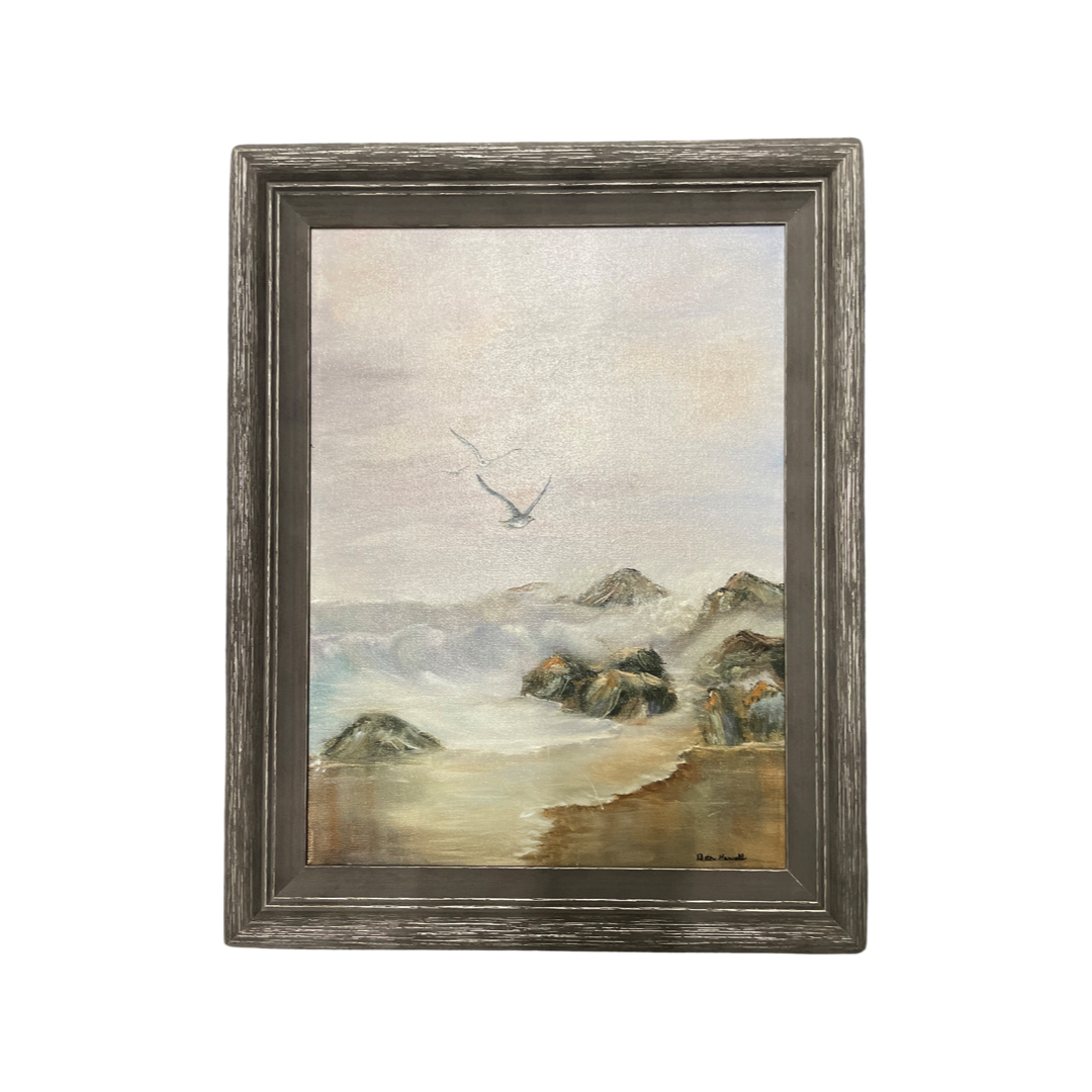 Vintage Seascape in Custom Grey Brush Frame