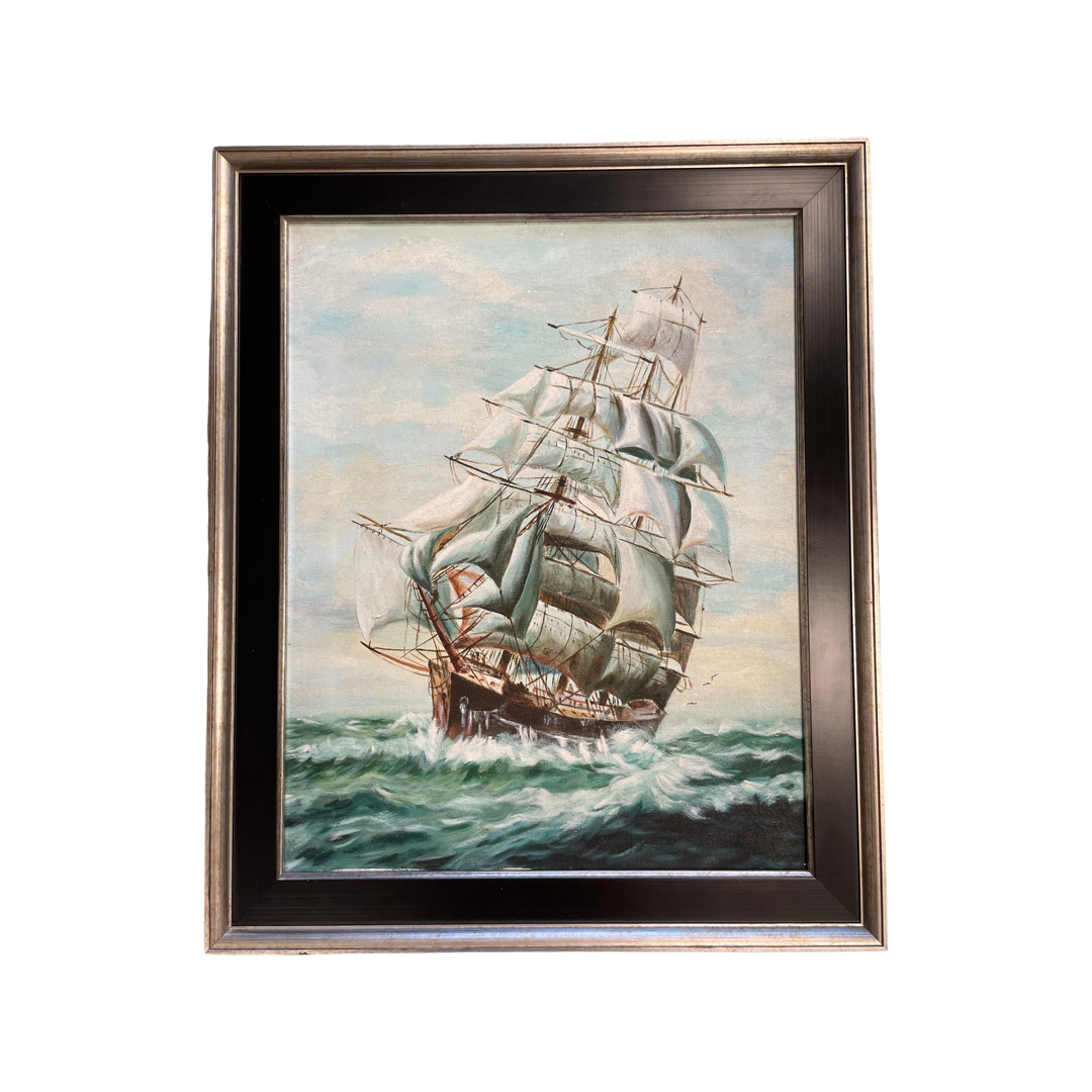 Vintage Sailboat in Custom Black and Silver Frame