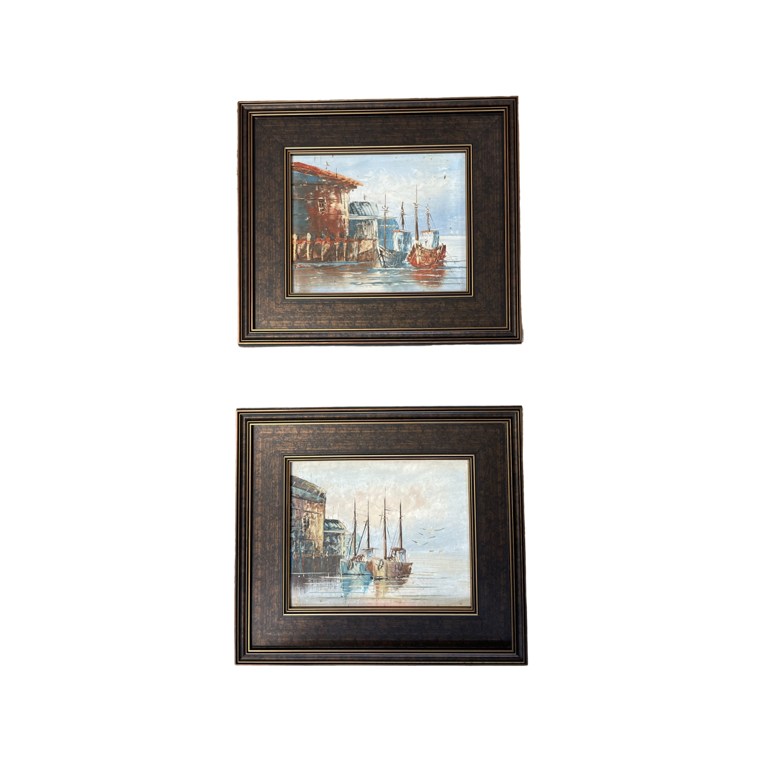 Set of Two Fishing Boat Paintings