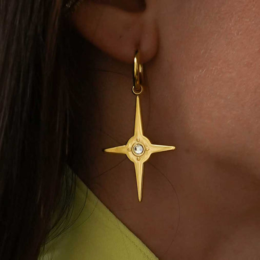 Steel Star Rhinestone Earrings In The Center