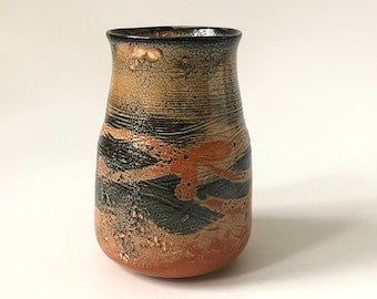 Vintage Orange and Black Studio Pottery Vase