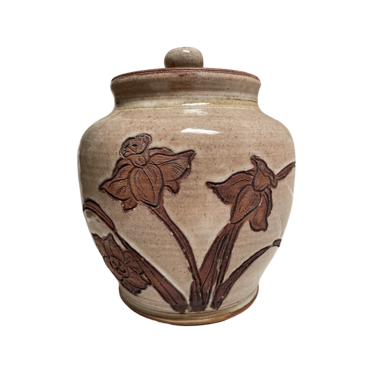 Etched Flower Pottery with Lid