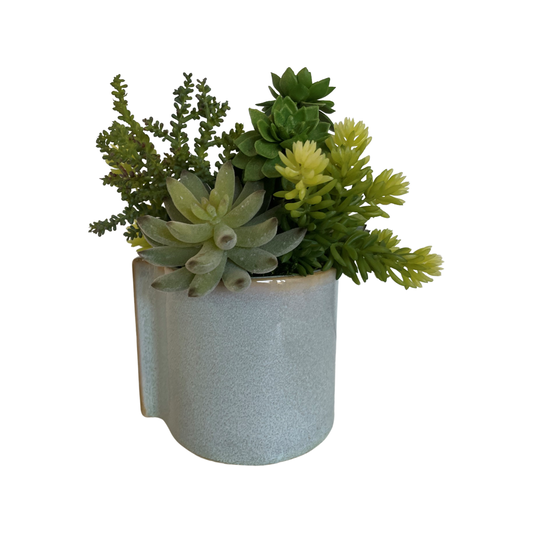 Faux Succulent Arrangement in Light Blue Container