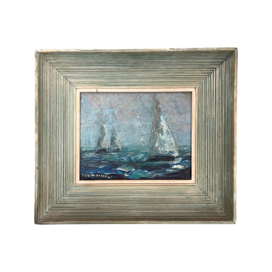 Vintage Sailboat Seascape by Claire Hobbs Snyder